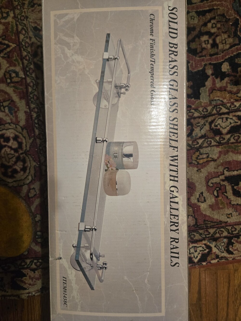 NWT Chrome Finished / Solid Brass Glass Shelf With Gallery Rails